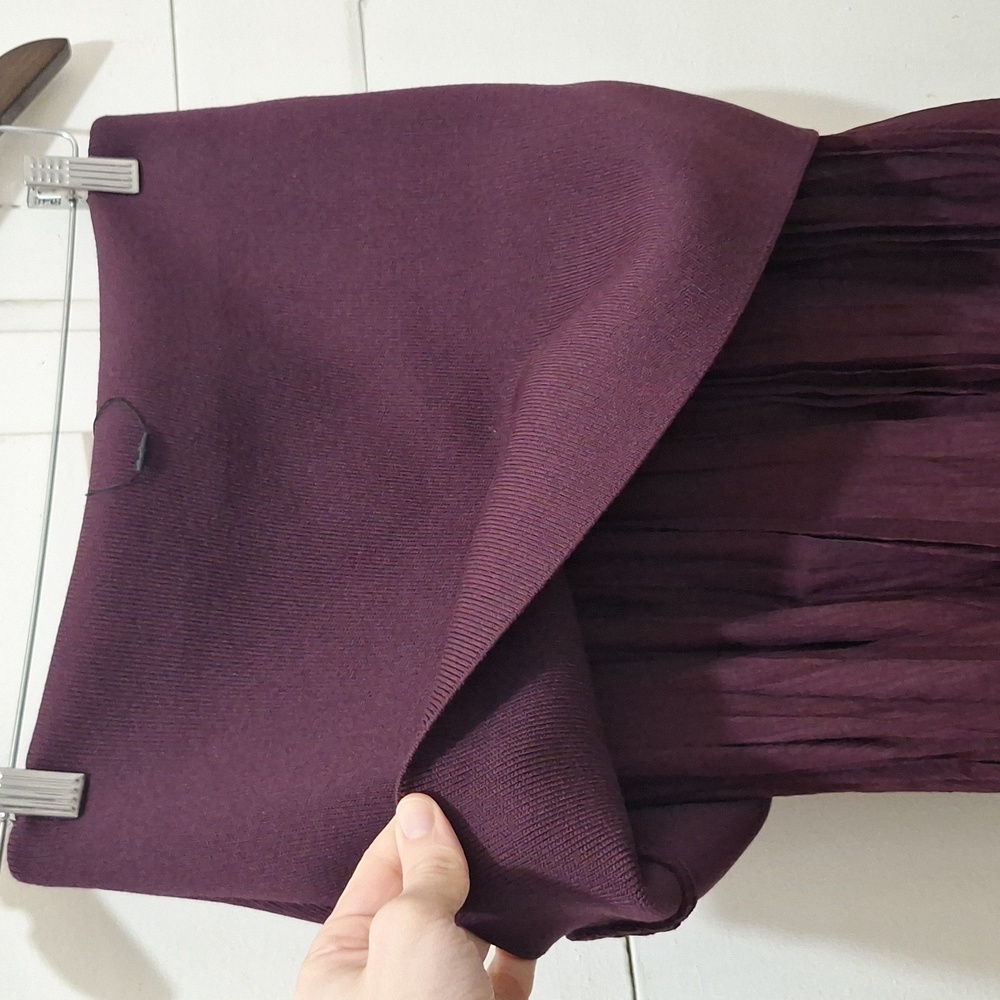 NWT ZARA MIXED PLEATED KNIT Elegant Burgundy Maxi SKIRT BLOGGERS FAV - Picture 12 of 15
